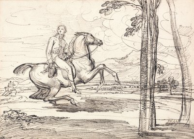 Um cavaleiro numa paisagem: Provavelmente um estudo para "Theophilus Levett Fox-hunting in Wychnor Park" de James Ward