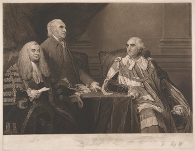 John Dunning, 1º Barão Ashburton, com o Coronel Isaac Barre e William Petty, 2º Conde de Shelburne, Marquês de Lansdowne de James Ward