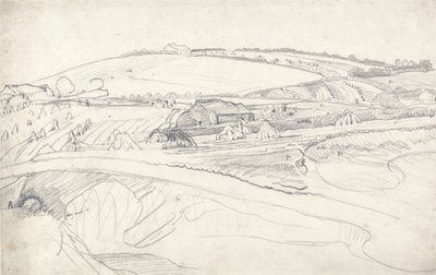 Paisagem com Fazenda e Milho (lápis no papel) de James Ward