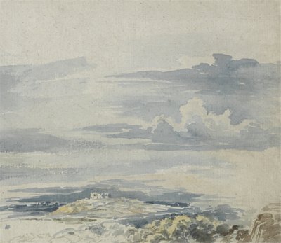Paisagem com um castelo em uma colina (aquarela sobre lápis no papel) de James Ward
