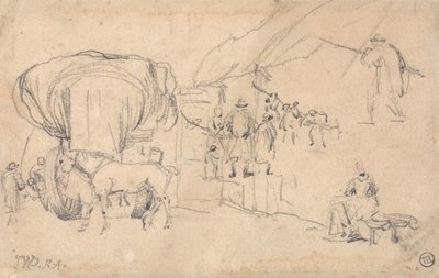 Folha de esboços: Carroça, cavalo, ama de leite e outros estudos de figuras de James Ward