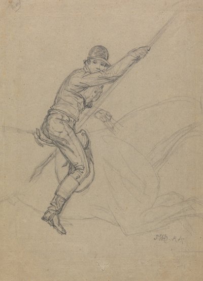 Sir Charles Blunt (n.1775) Caçando o Javali e Fugindo do Tigre: um estudo para um de um conjunto de quatro pinturas feitas em 1815 (lápis realçado com branco em papel cinza) de James Ward