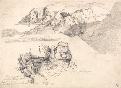 Estudos de uma costa montanhosa e de uma cascata rochosa de James Ward