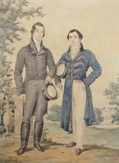 Retrato de dois senhores, 1817 (lápis & wc, aumentados com branco) de James Warren Childe