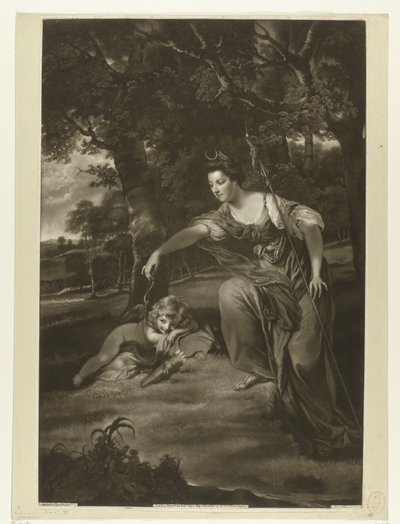 Retrato de Elizabeth Montagu e seu filho George como Diana e Cupido de James Watson (prentmaker)