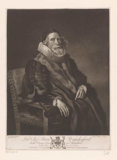 Portret de Rowland Wandesford Lord Chief Baron Wandesford (título no objeto) Schilderijen uit The Houghton Gallery (título da série) A Galeria Houghton (título da série) de James Watson (prentmaker)