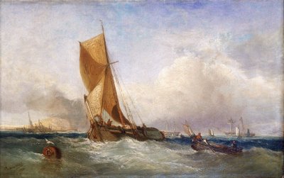 Barco à vela do Tamisa (Inglaterra), para transporte e comércio ao longo do rio e na costa leste. Óleo sobre tela de James Webb