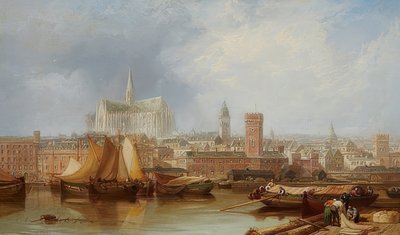 Vista de Colônia com a catedral inacabada de James Webb