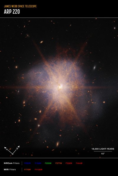 Arp 220 (imagem NIRCam e MIRI Compass) de James Webb Space Telescope (NASA)
