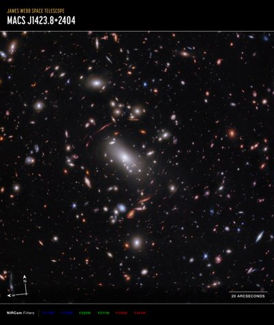 Aglomerado de galáxias MACS J1423 (imagem da NIRCam Compass) de James Webb Space Telescope (NASA)