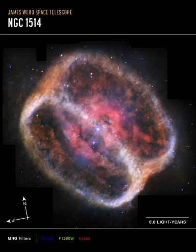Nebulosa planetária NGC 1514 (imagem do MIRI Compass) de James Webb Space Telescope (NASA)