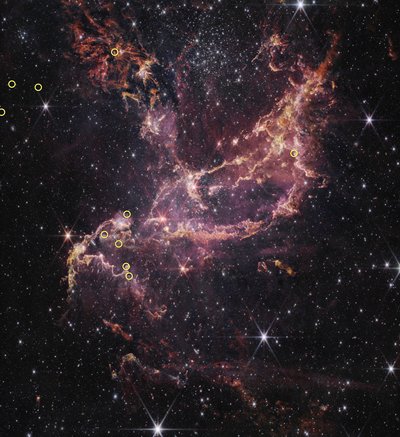 Discos protoplanetários em NGC 346 (imagem da NIRCam) de James Webb Space Telescope (NASA)