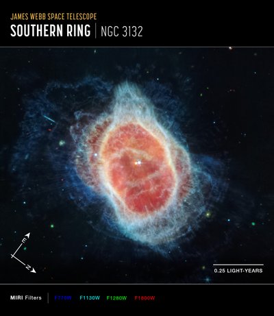 Nebulosa do Anel do Sul (Imagem da Bússola MIRI) de James Webb Space Telescope (NASA)