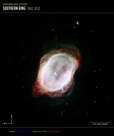 Gás da Nebulosa do Anel Sul (Imagem composta da NIRCam e MIRI) de James Webb Space Telescope (NASA)