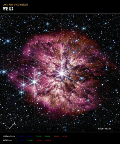 WR 124 (NIRCam e imagem de bússola MIRI) de James Webb Space Telescope (NASA)