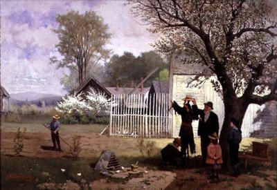 Fazendo o Espantalho, c.1880 (óleo sobre tela) de James Wells Champney
