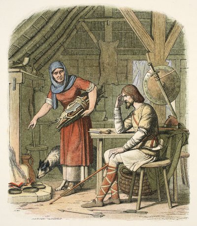 Alfred no chalé do neatherd, c.AD 878, de A Chronicle of England BC 55 a AD 1485, pub. Londres de James William Edmund Doyle