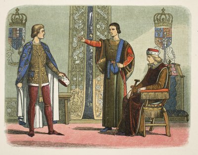 Henrique VI e os Duques de York e Somerset, Setembro de 1450, de A Chronicle of England BC 55 a AD 1485, pub. Londres de James William Edmund Doyle