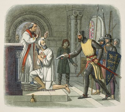 Hubert tirado do santuário em Boisars, 1232, de A Chronicle of England BC 55 a AD 1485, pub. Londres, 1863 de James William Edmund Doyle