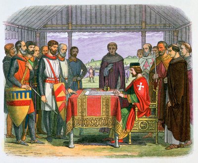 Ilustração do Rei João assinando a Carta Magna, século 19 de James William Edmund Doyle