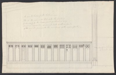 Cobham Hall, Kent: Desenho para a Painelagem de um banco de madeira de James Wyatt
