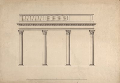 Cobham Hall, Kent: alçado da colunata com parapeito de balaustrada de James Wyatt