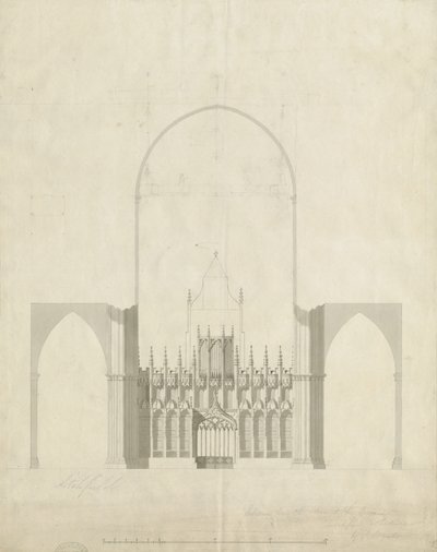 Interior da Catedral de Lichfield - Entrada do coro à Nave: desenho e lavagem, nº [c 1780] de James Wyatt