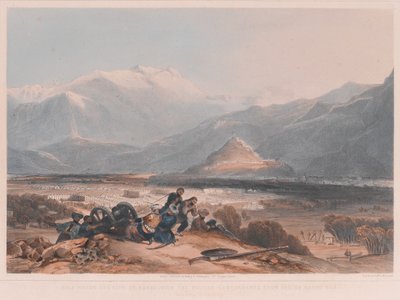 Vista de Bala Hissai e da cidade de Kabul, com os Cantonments britânicos do Ba Marco Hill de James after Rattray