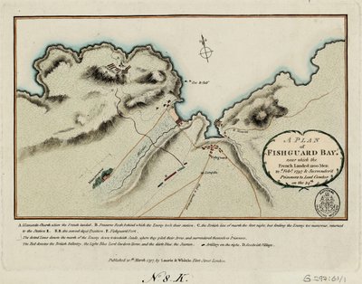 Planta da baía de Fishguard, perto da qual os franceses desembarcaram 1200 homens a 22 de fevereiro de 1797 e entregaram os prisioneiros a Lord Cawdor no dia 24 de James and Laurie Robert (1755 1836) Whittle