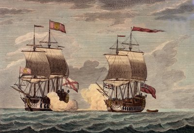 O Comodoro Anson, no Centurion, com uma tripulação de 227 pessoas, 30 das quais eram rapazes, no dia 20 de junho de 1743, por volta das duas da tarde, ataca e, em menos de meia hora, obriga a atacar e render o rico navio de Acupulco Nuestra Señora de Capod de James and Laurie Robert (1755 1836) Whittle