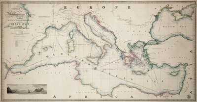 Carta geral do mar Mediterrâneo, incluindo o golfo de Veneza, o arquipélago e parte do mar Negro, com as rotas dos navios a vapor de James the Younger Wyld