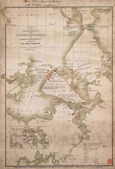 Esboço das descobertas na costa norte da América pelo Capitão McClintock RN em busca de Sir John Franklin, c.1859 (gravura a cores) de James the Younger Wyld