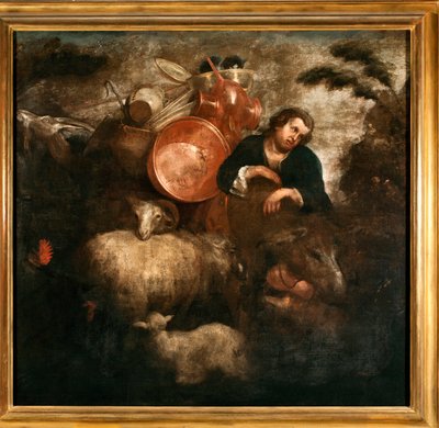 Pastor com cabras e burros (Um pastor com cabras e burros) Pintura de Jan Roos (1591-1638) Genes do século XVII, Musei di Strada Nuova de Jan Roos