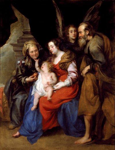 Retrato da santa família com santa Ana, mãe de Maria e um anjo (óleo sobre tela de Jan Roos