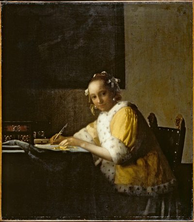 Uma Senhora a Escrever ... (óleo sobre tela) de Jan (1632-75) Vermeer