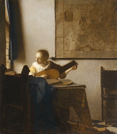Mulher com alaúde, c.1662-1663 (óleo sobre tela) de Johannes Vermeer