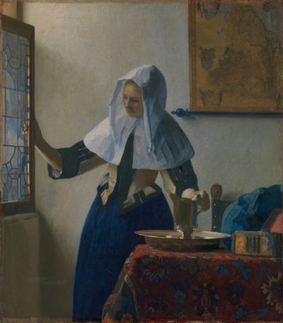 Mulher jovem com um jarro de água, c.1662 (óleo sobre tela) de Johannes Vermeer