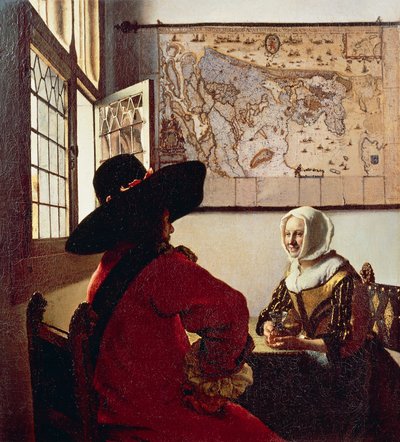 Soldado e garota sorridente de Johannes Vermeer