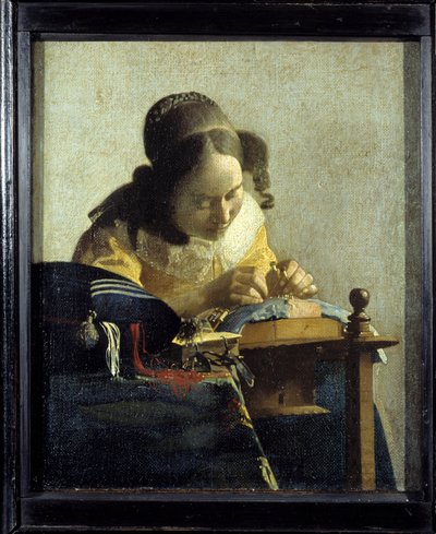 O cordão. Pintura de Jan (Johannes) Vermeer de Delft (1632-1675), cerca de 1658-1660. Óleo sobre tela. Dim: 0,24x0,21m. Museu do Louvre. de Johannes Vermeer