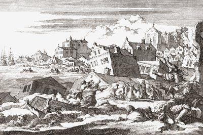 1692 terramotos em Port Royal, Jamaica. de Jan (after) Luyken