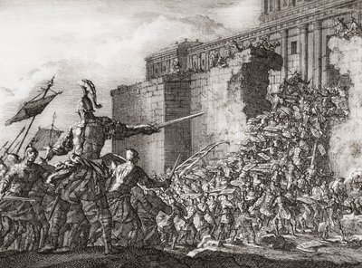 Ataque de Pompeu ao Templo de Jerusalém em 63 a.C. (gravura) de Jan (after) Luyken