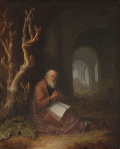 Um eremita a rezar em ruína de Jan Adriaensz. van Staveren