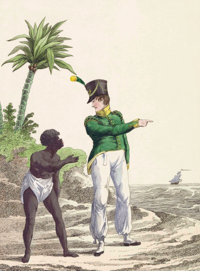 Soldado colonial holandês com um homem negro de Jan Anthonie (after) Langendijk Dzn