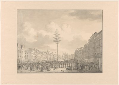 Árvore da liberdade no Grote Markt em Roterdão, 1795 de Jan Anthonie Langendijk Dzn (possibly)