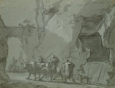 Pastores na frente de um arco, c.1650-52 (tinta indiana e giz no papel) de Jan Asselijn