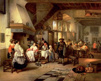 Interior de uma taverna com um violinista cego, 1844 (para detalhes ver 76798) de Jan August Hendrik Leys