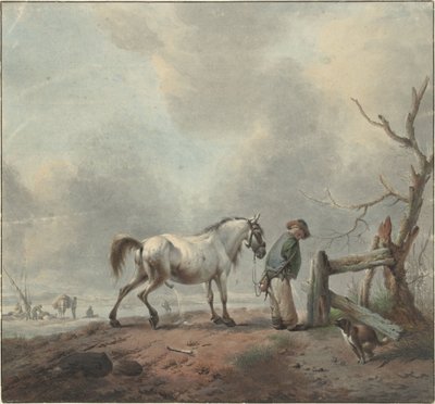 Paisagem com um regador, cavalo e cachorro de Jan Augustini