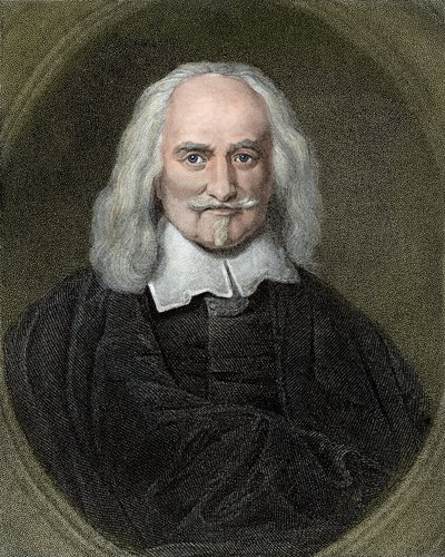 Retrato de Thomas Hobbes (1588-1679) filósofo inglês. Gravura a cores do século XIX. de Jan Baptist (after) Jaspers