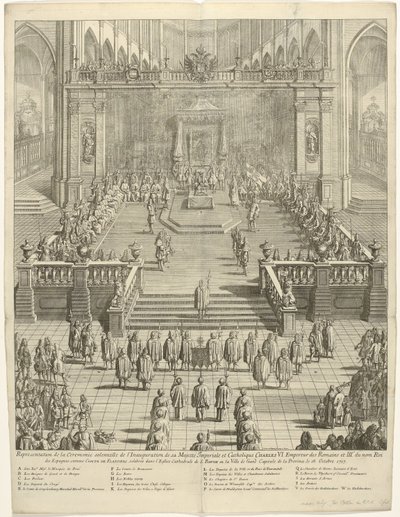 Inuldiging van keizer Karel VI als graaf van Vlaanderen te Gent, 1717
Representação da cerimónia solene da Inauguração da sua Majestade Imperial e Católica, Carlos VI. Imperador dos Romanos e 3º Rei das Espanhas, como Conde da Flandres de Jan Baptist Berterham