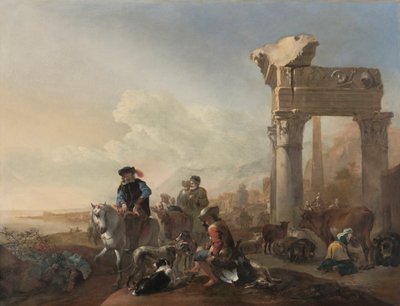 Caçadores perto das ruínas, 1648. de Jan Baptist Weenix